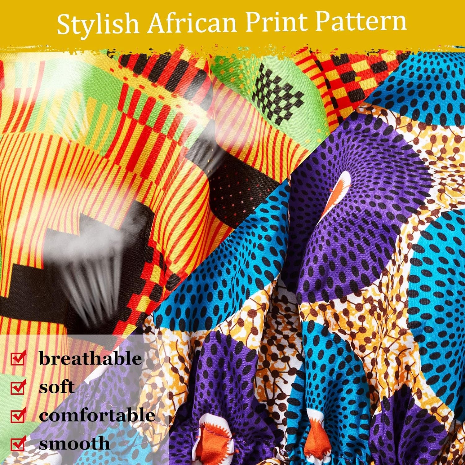 2 Pieces Large Satin Sleep Bonnet African Silky Adjustable Bonnet Sleeping Caps for Curly Hair Black for Girls Women (Retro Patterns)